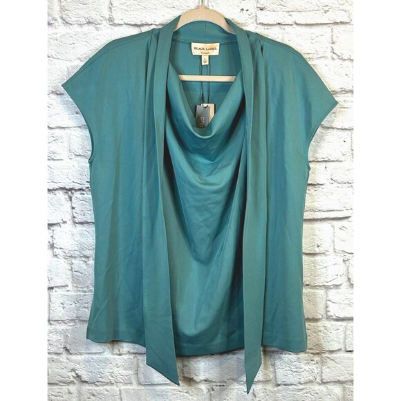 NWT Chico's Black Label Cowl Neck Top Dressy Shirt Tunic Tie Neck Bow Blue Large - Picture 5 of 11